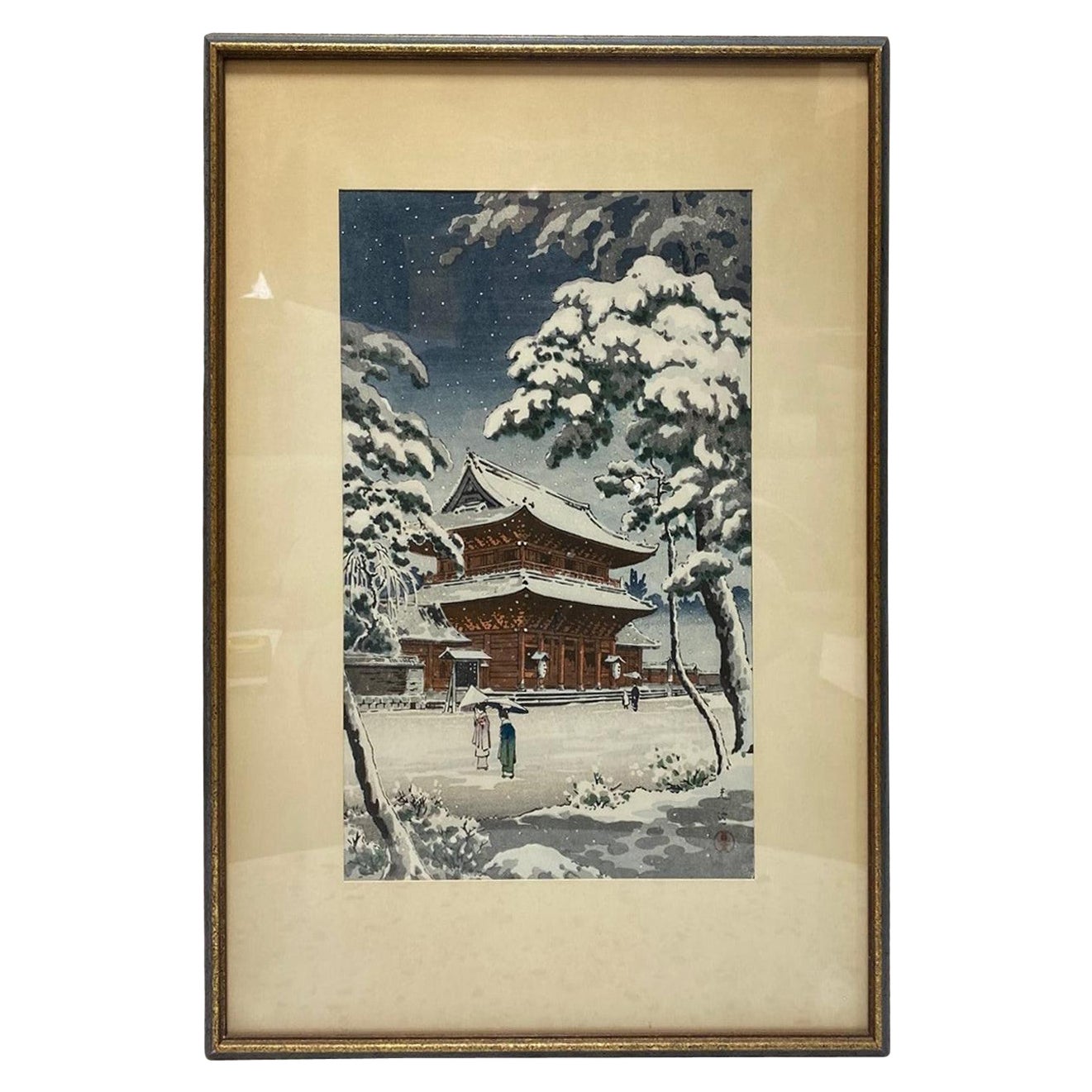 Tsuchiya Koitsu Signed Japanese Showa Woodblock Print Zojo-ji Temple in 