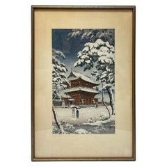 Tsuchiya Koitsu Signed Japanese Showa Woodblock Print Zojo-ji Temple in Snow