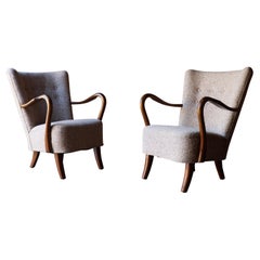 Vintage Early Pair of Designer Lounge Chairs, Denmark, 1940s, Alfred Christensen