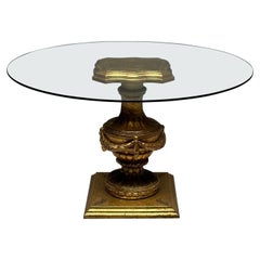 Louis XVI Style Pedestal / Center / End Table with Glass Top, Giltwood