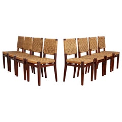 French Walnut & Rope Dining Chairs  - Set of 8