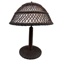 Vintage Arts & Crafts Wicker / Rattan Table Lamp