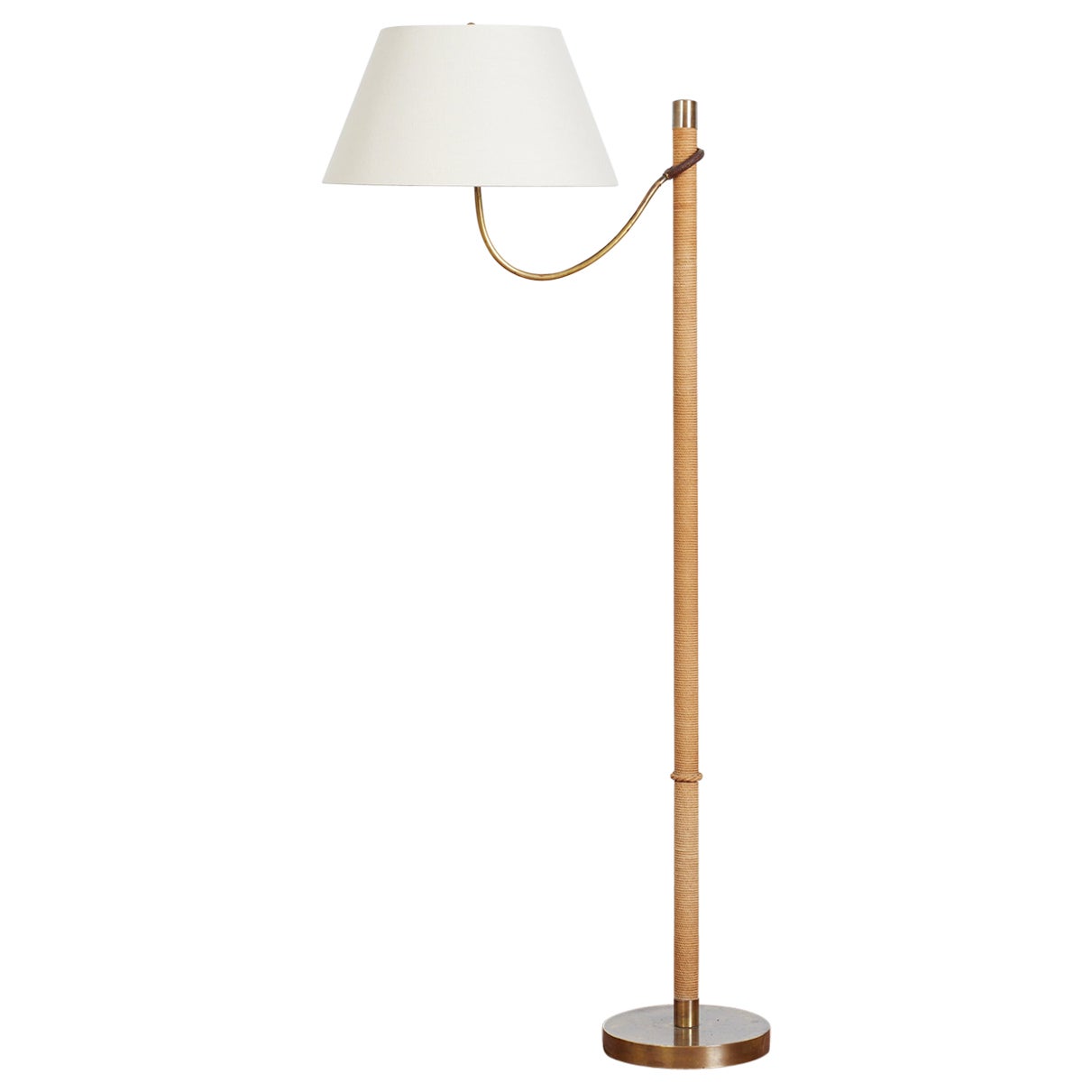 Italian Rope & Leather Floor lamp - 1950s For Sale