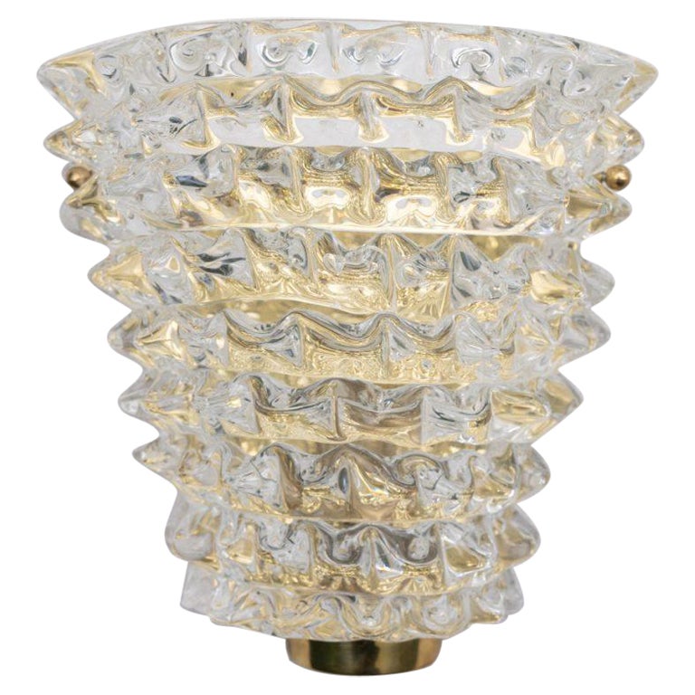 Italian Murano Wall Sconce 'Rostrato' in Clear Glass with Back Plate For Sale