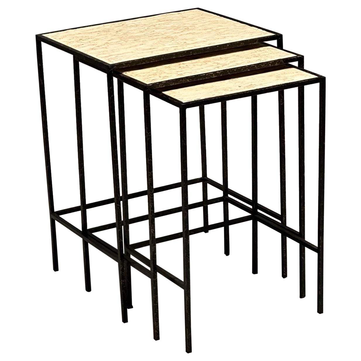 Ralph Lauren, Modern Nesting Tables, Faux Travertine, Metal, 21st C.