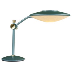 Dazor Green Enamel Desk Lamp with Brass Accents