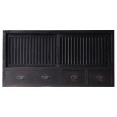Antico giapponese Tansu nero di grandi dimensioni 1860-1900 / Credenza mobile Wabi Sabi