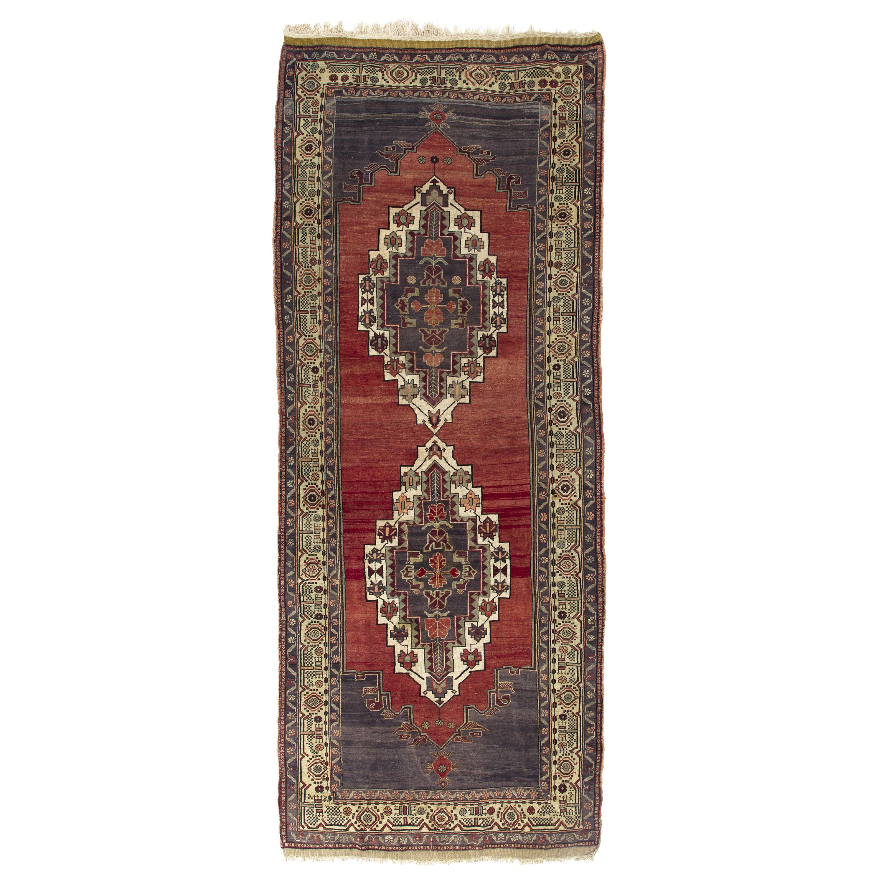 Tapis tribal turc vintage fait à la main 5.3x12.6 Ft. Tapis d'Orient unique en son genre