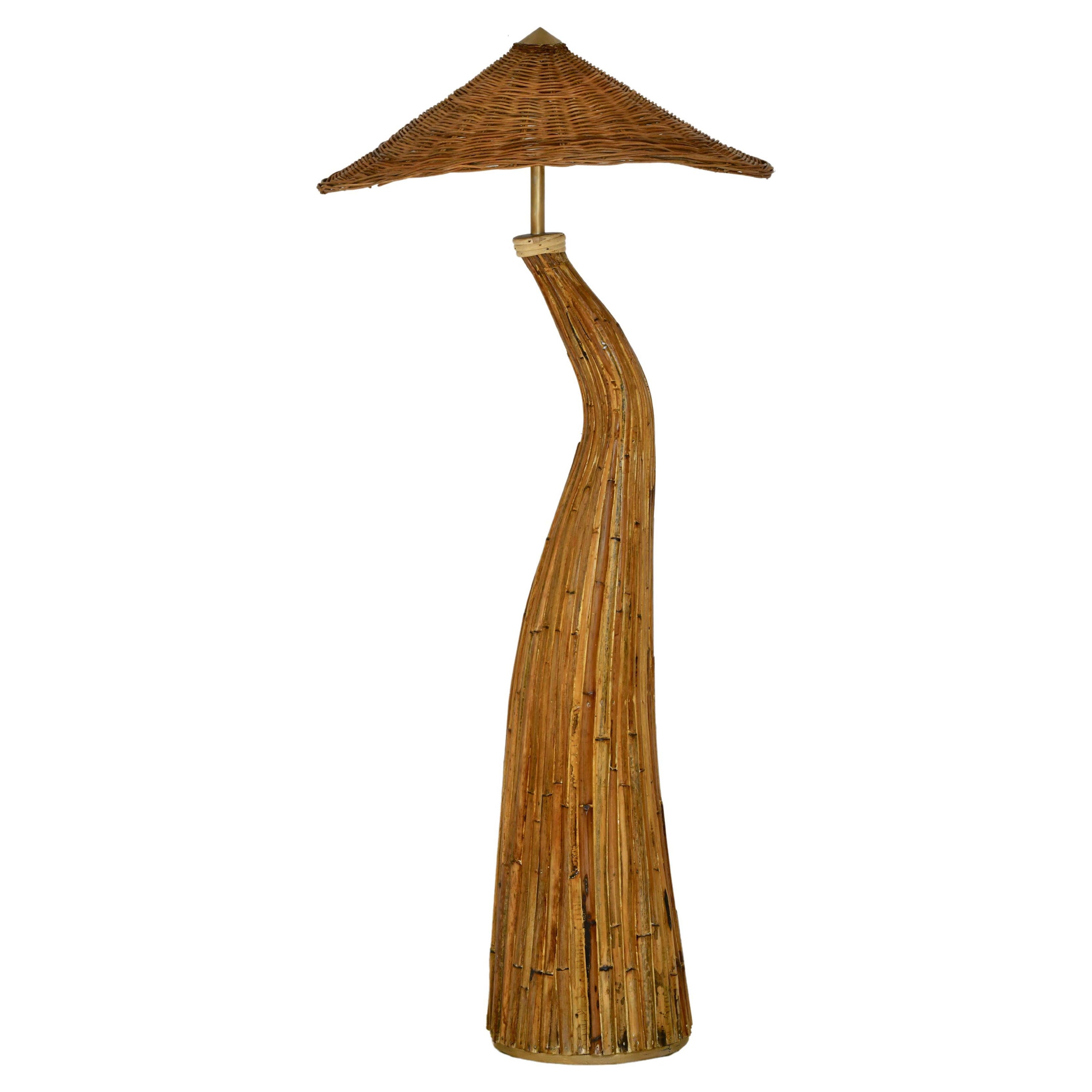Sculptural "Shroom" Organic Rattan Floor Lamp For Sale