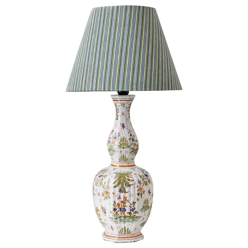 Vintage Faience Ceramic Table Lamp with Customized Shade, France, 20th Century