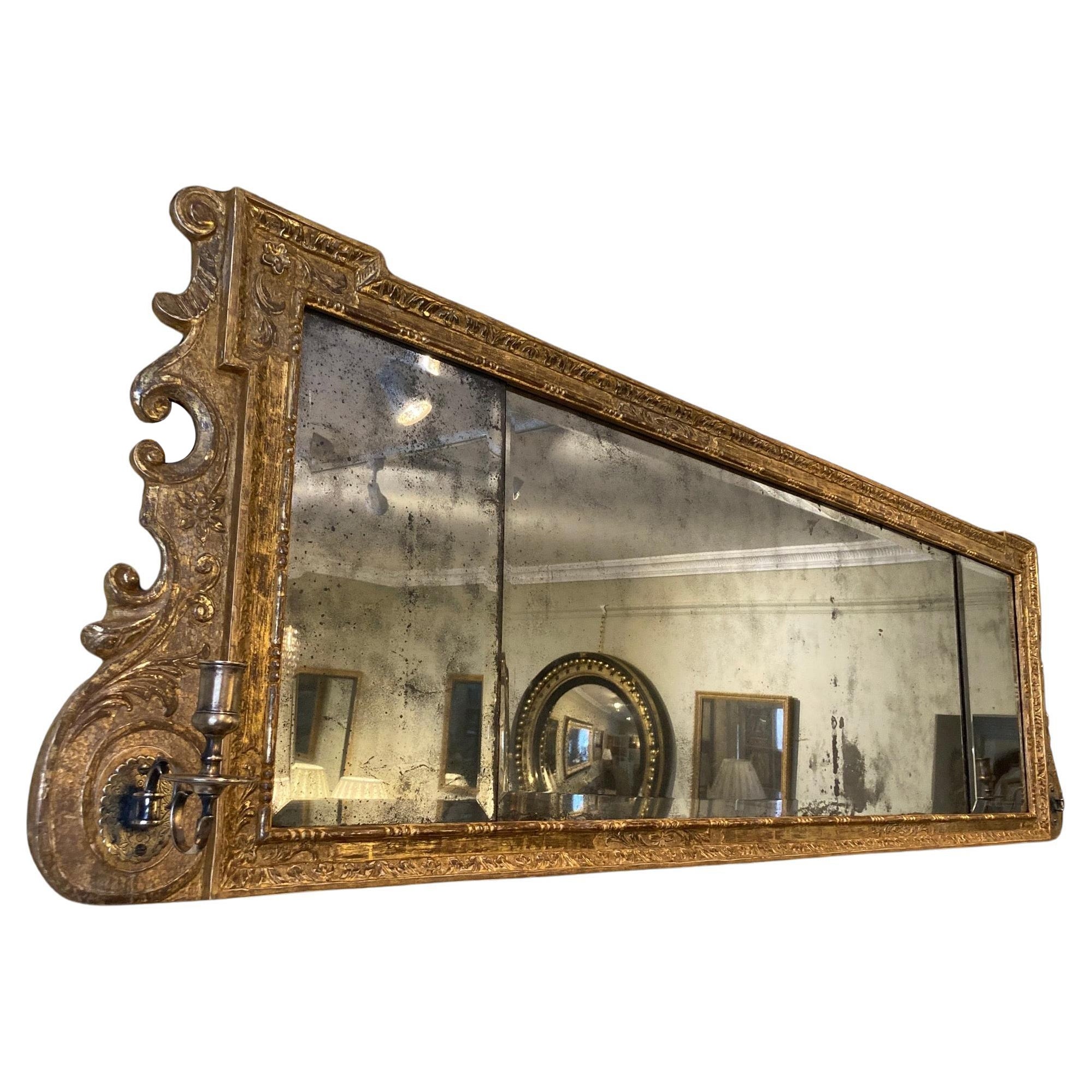 A fine early 18th C triple-plate George II carved giltwood framed overmantle For Sale