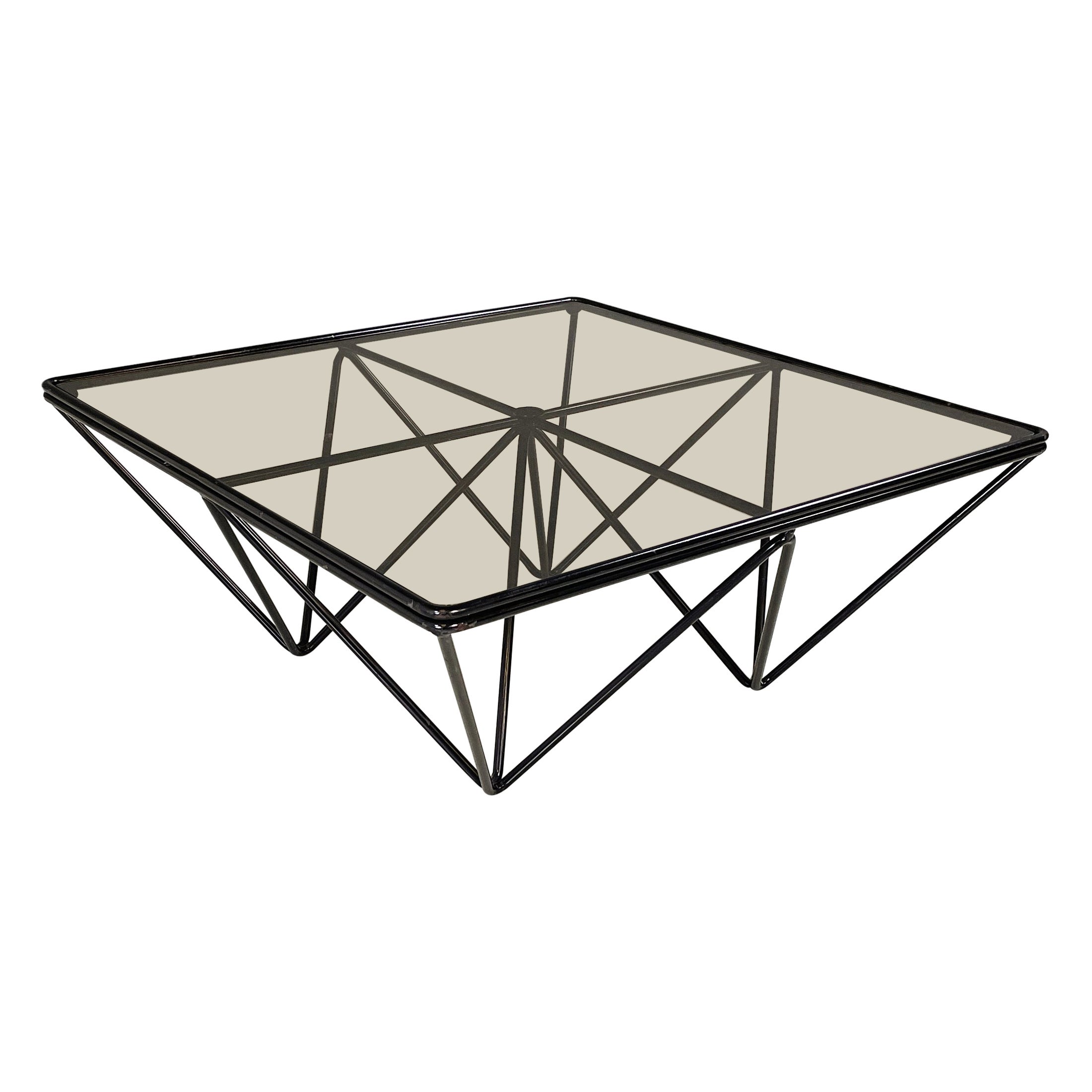 Italian modern Black metal glass Coffee table Alanda by Paolo Piva for B&B 1980s