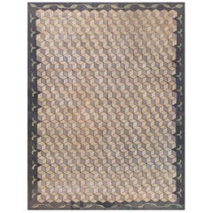 Retro American Hooked Geometric Hand Knotted Wool Rug