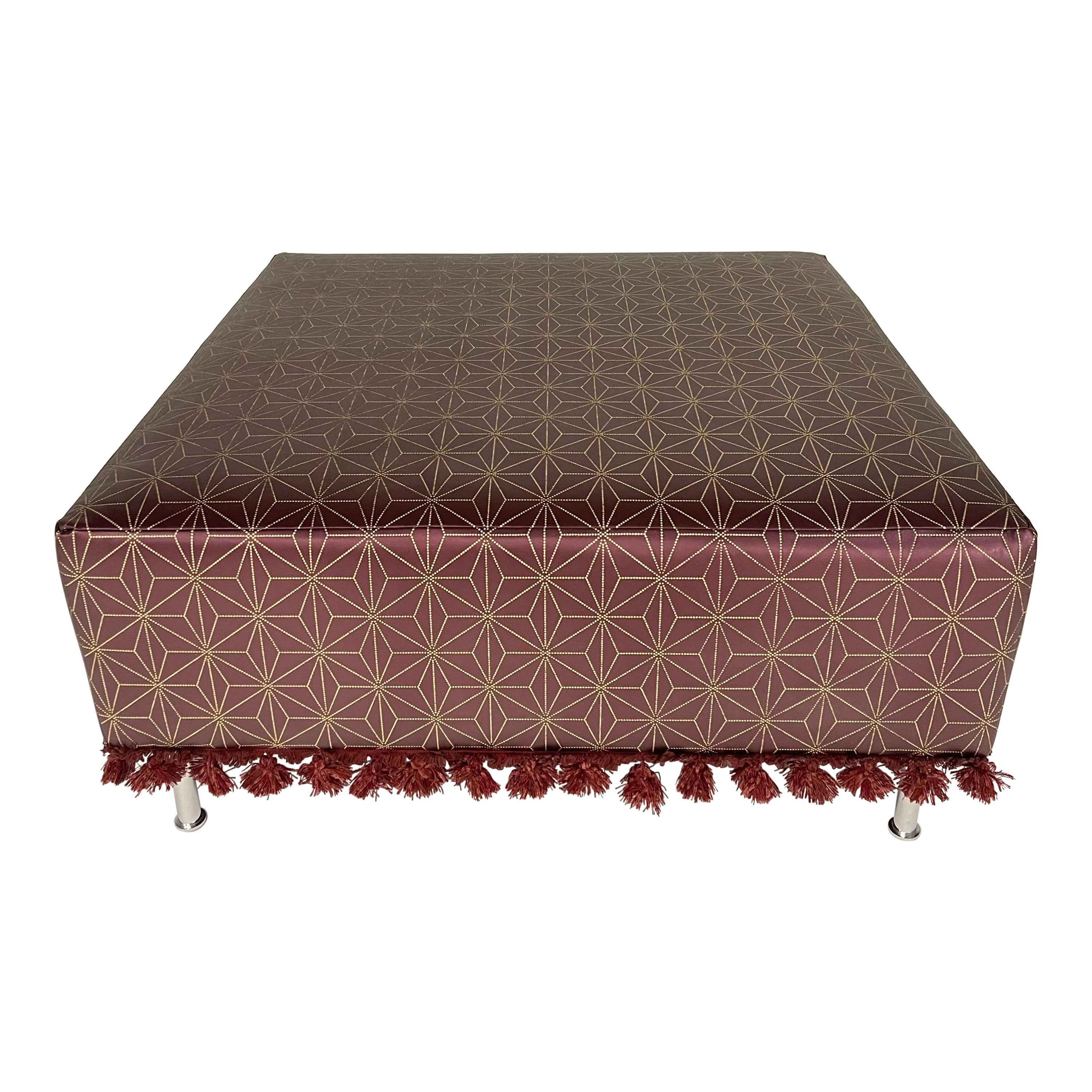 Modern Moroccan Embossed Leather Ottoman, USA For Sale