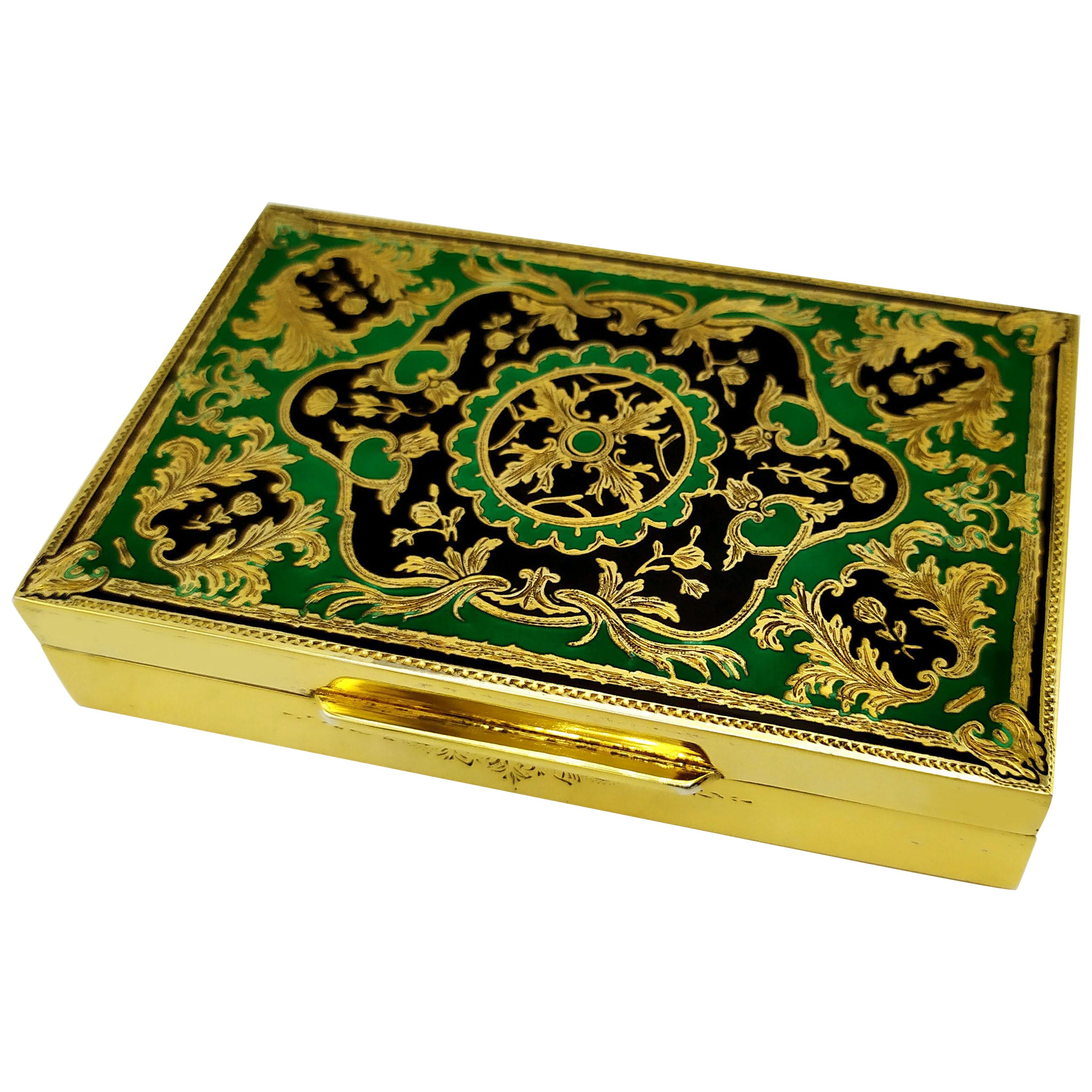 Table Box Baroque style with two-tone fired enamels Sterling Silver Salimbeni For Sale