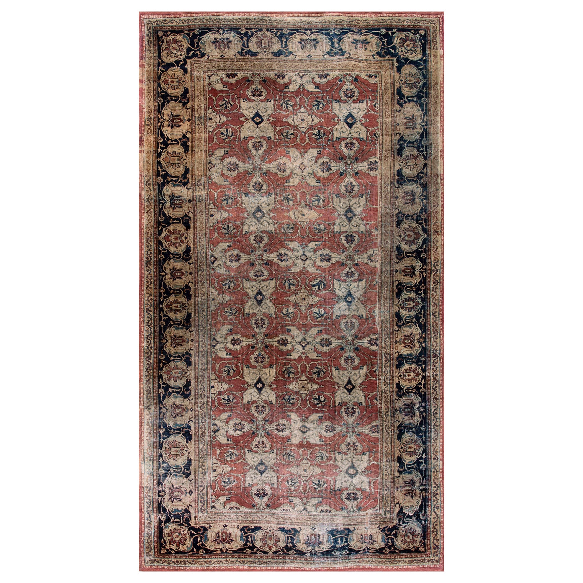 19th Century Persian Tabriz Haji Jalili Carpet 7' 8"x 14' 3" For Sale