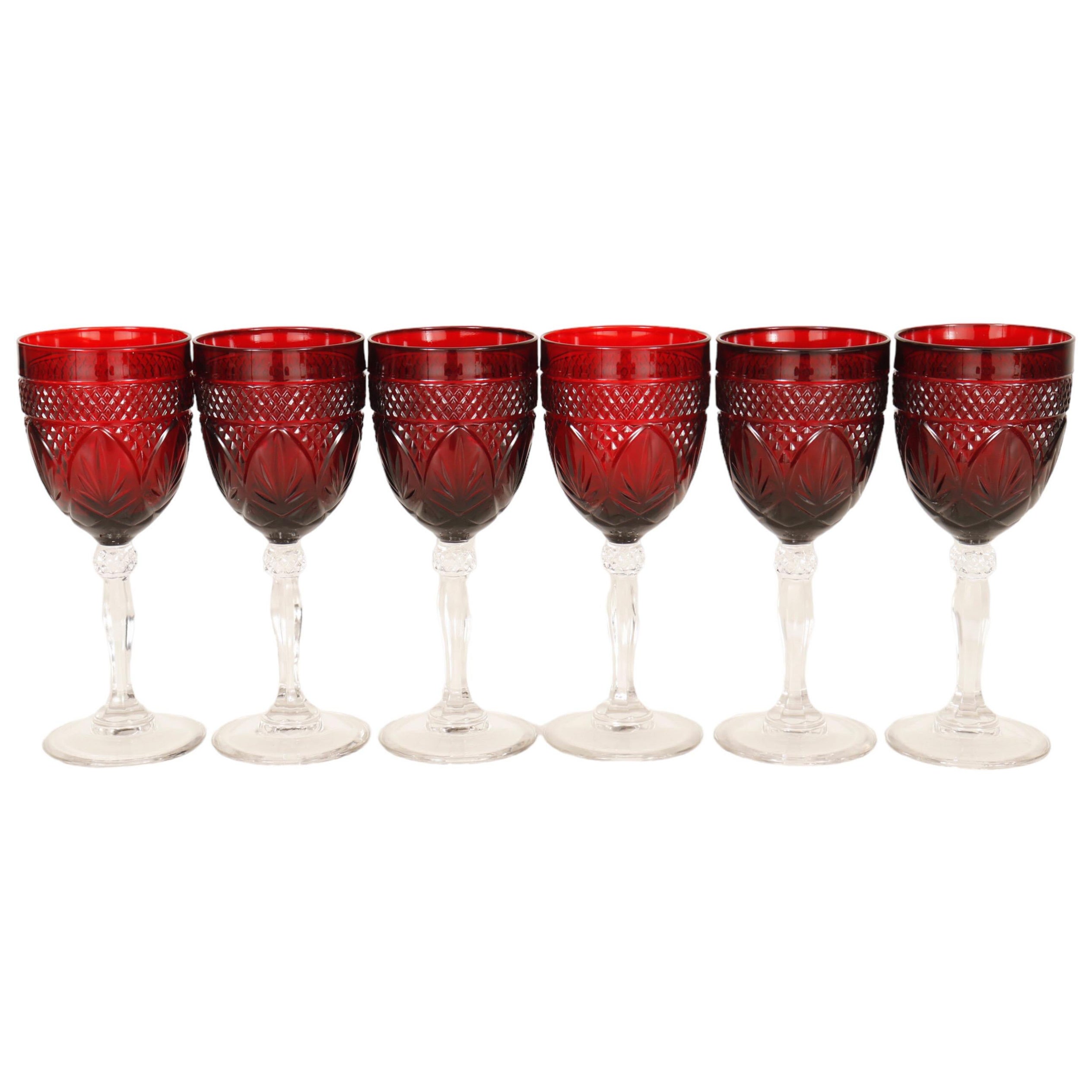 French Ruby Red Stemware Glassware Made in France Mid Century 1960s Set of  6 For Sale at 1stDibs
