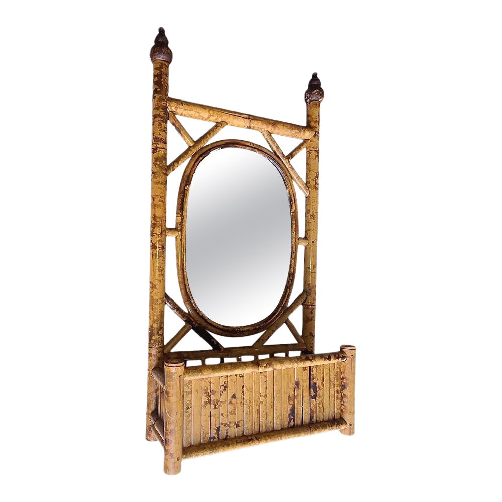Aesthetical Movement Tiger Bamboo Wall Mirror W/ Organizing For Sale