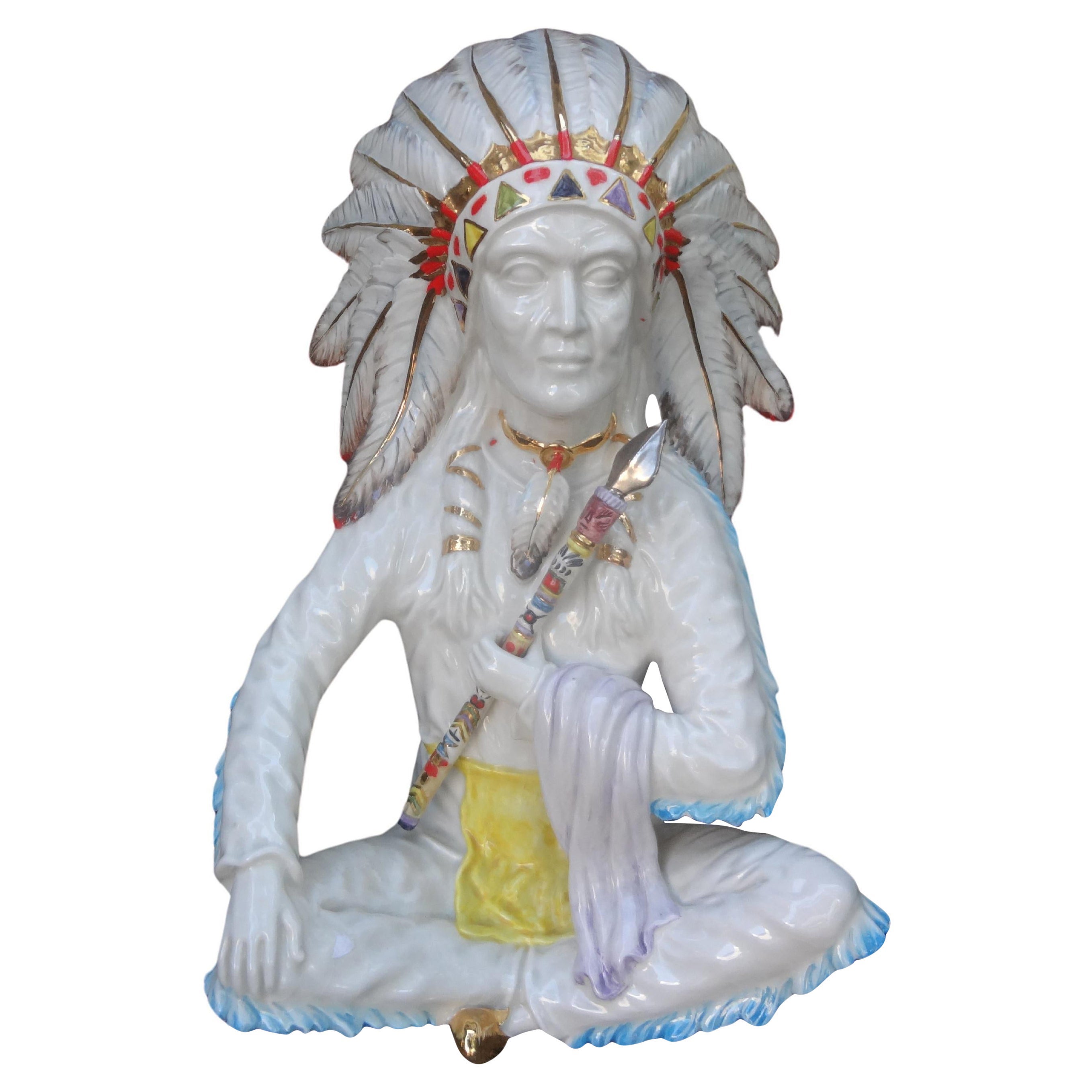 Italian Hollywood Regency Ceramic Indian Chief For Sale