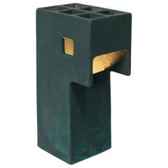 Ding Dong Table Lamp by Luft Tanaka, ceramic, dark green, brutalist, geometric
