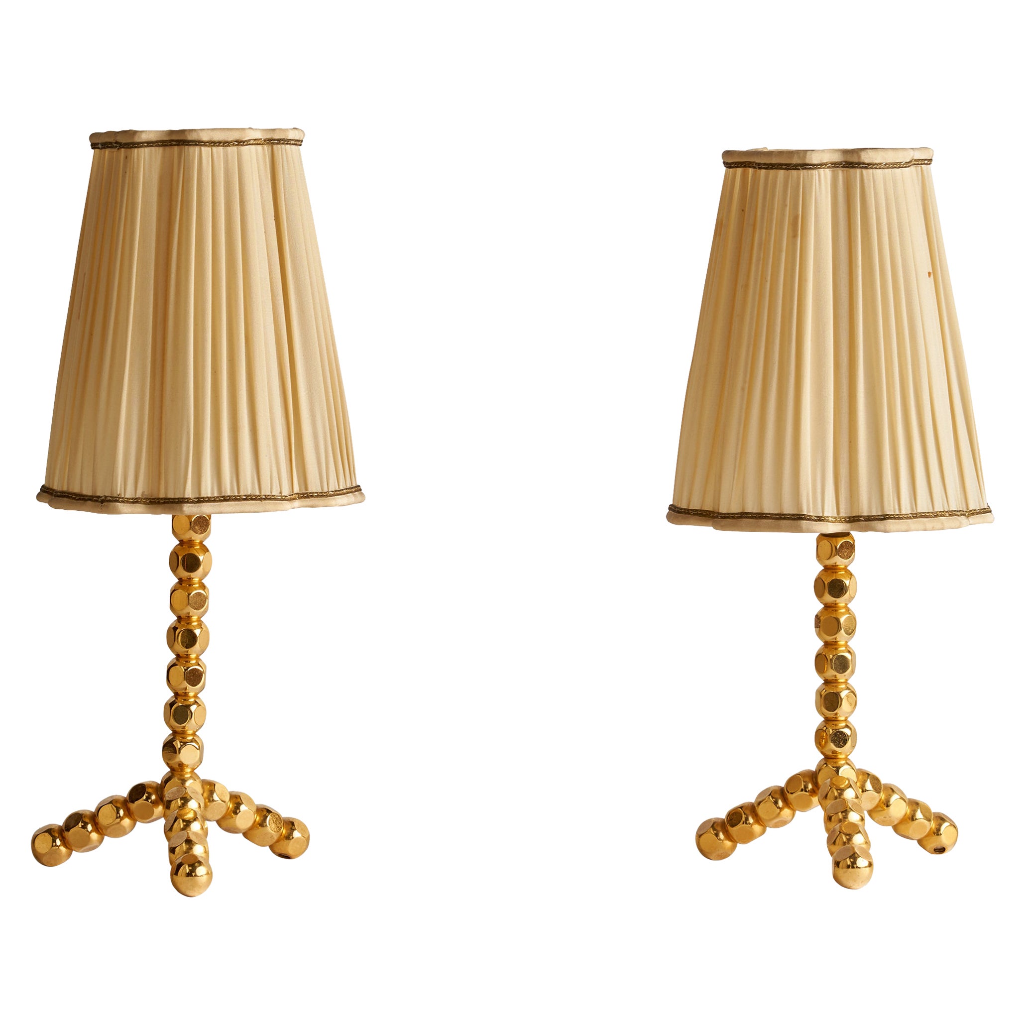 Swedish Designer, Table Lamp, Brass, Fabric, Sweden, 1970s