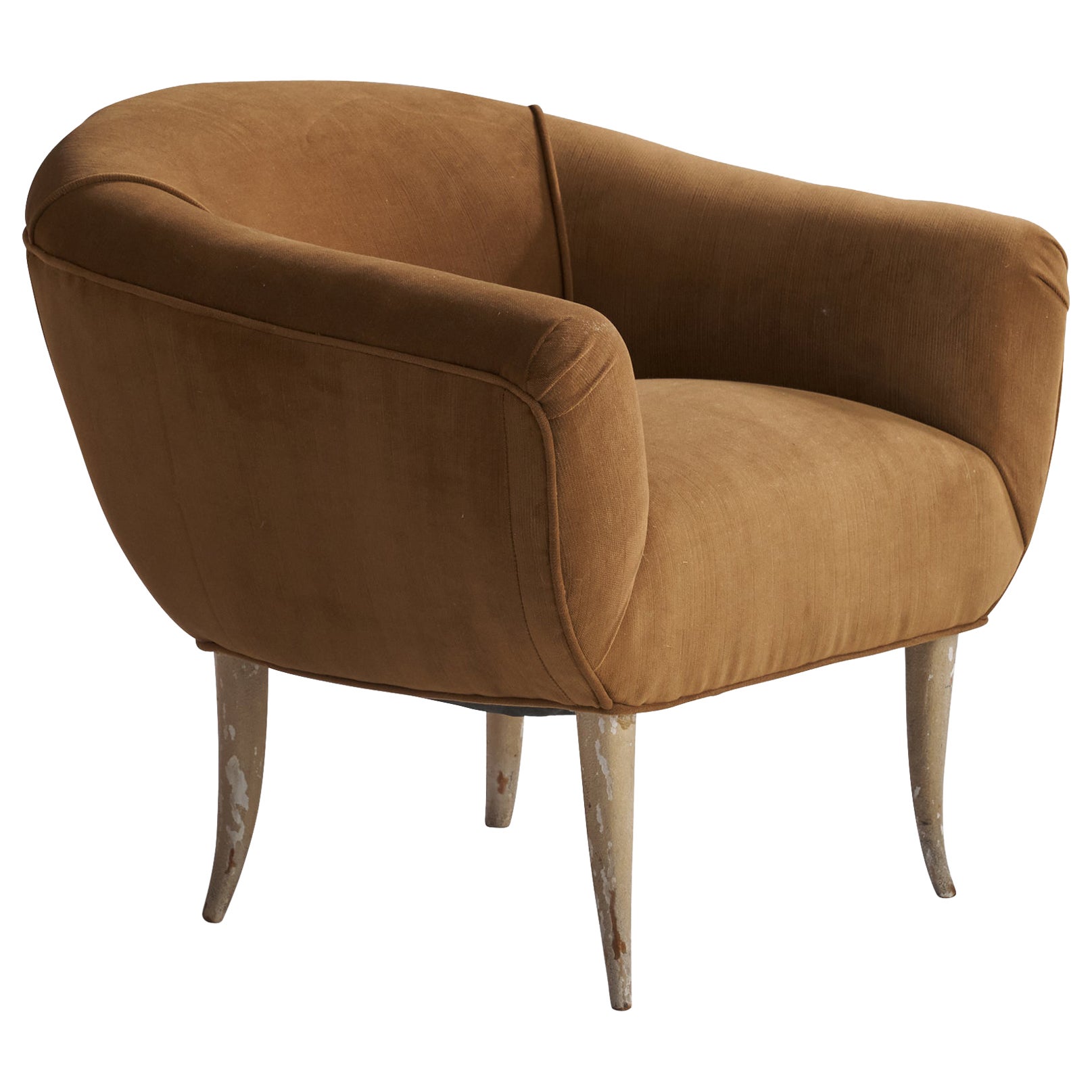 Osvaldo Borsani, Lounge Chair, Wood, Velvet, Italy, 1940s For Sale