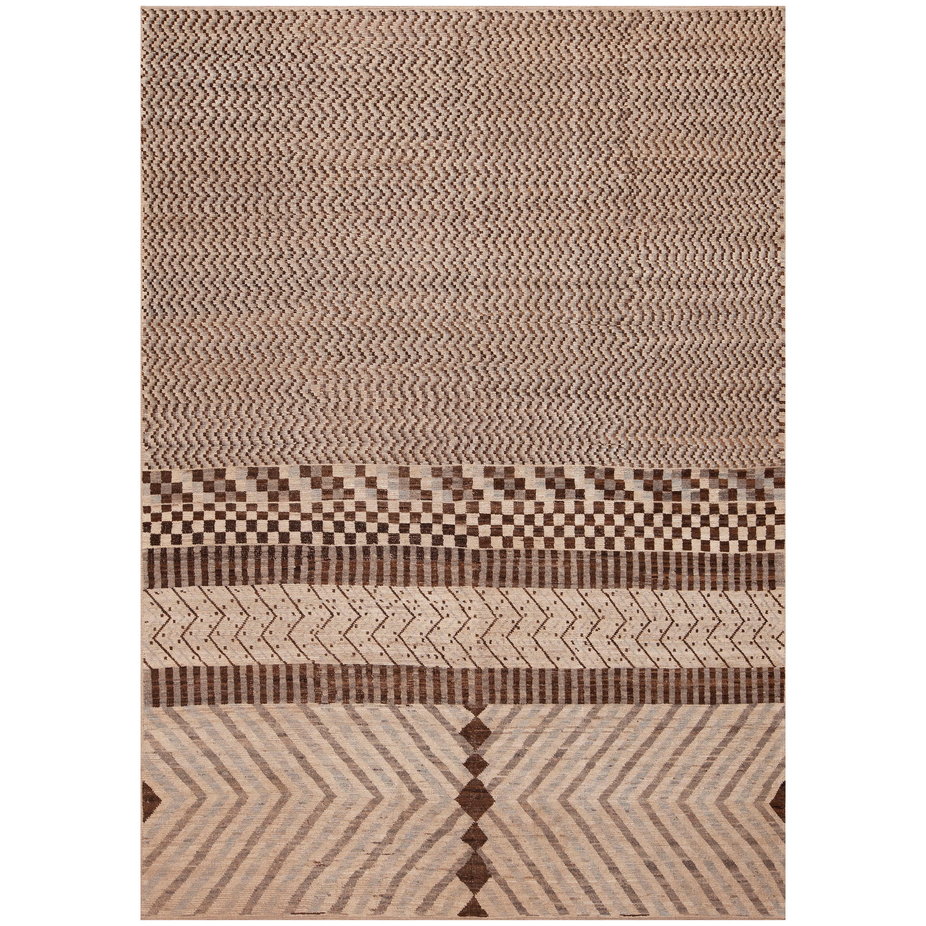 Nazmiyal Collection Modern Moroccan Berber Beni Ourain Design Rug 6'9" x 9'8" For Sale