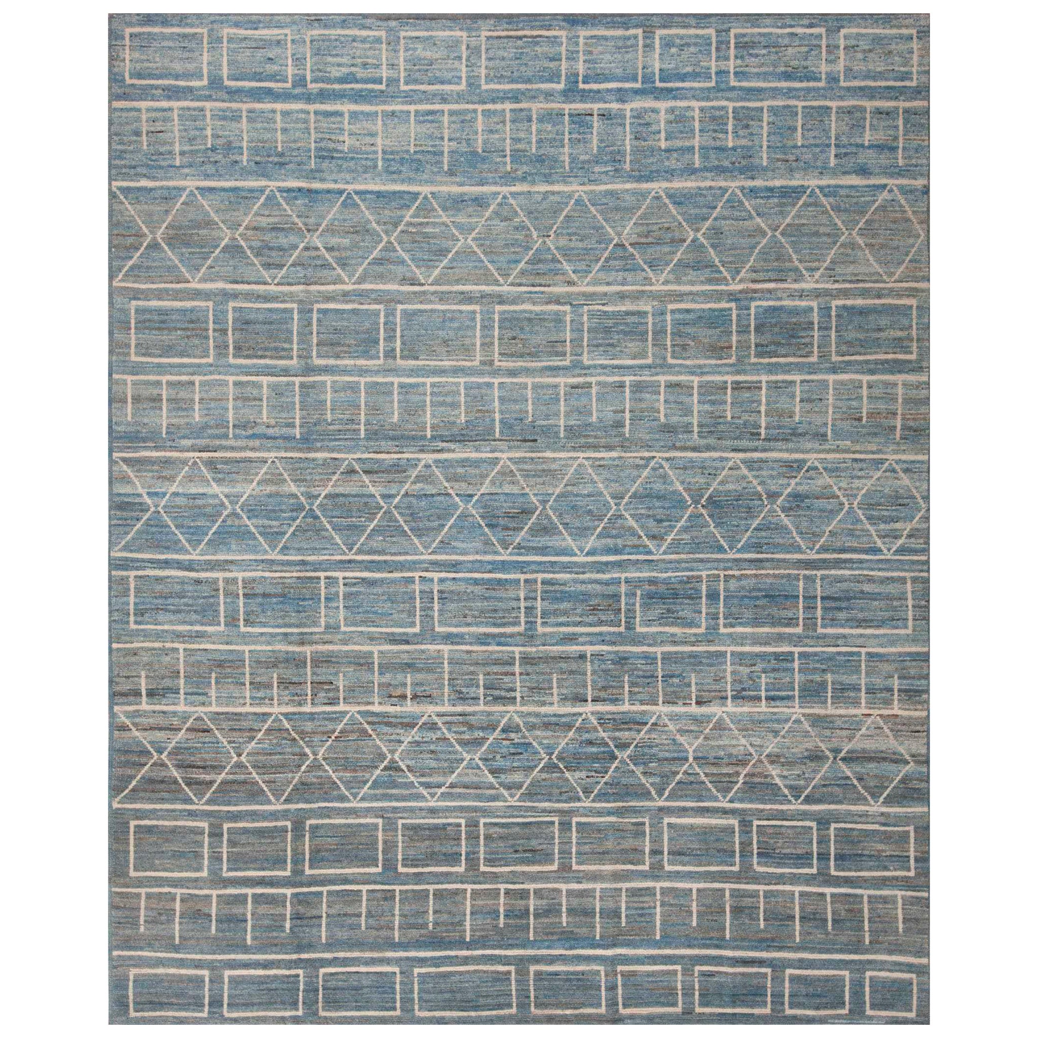 Nazmiyal Collection Modern Geometric Light Blue Tribal Area Rug 8'7" x 10'1" For Sale