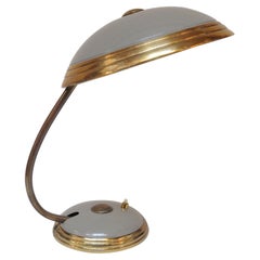 German Bauhaus-Style Table Lamp in Gray Metal and Brass by Helo Leuchten