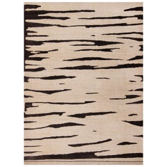 Nazmiyal Collection Tapis abstrait moderne en laine crème et marron fait à la main 8'4" x 11'2"