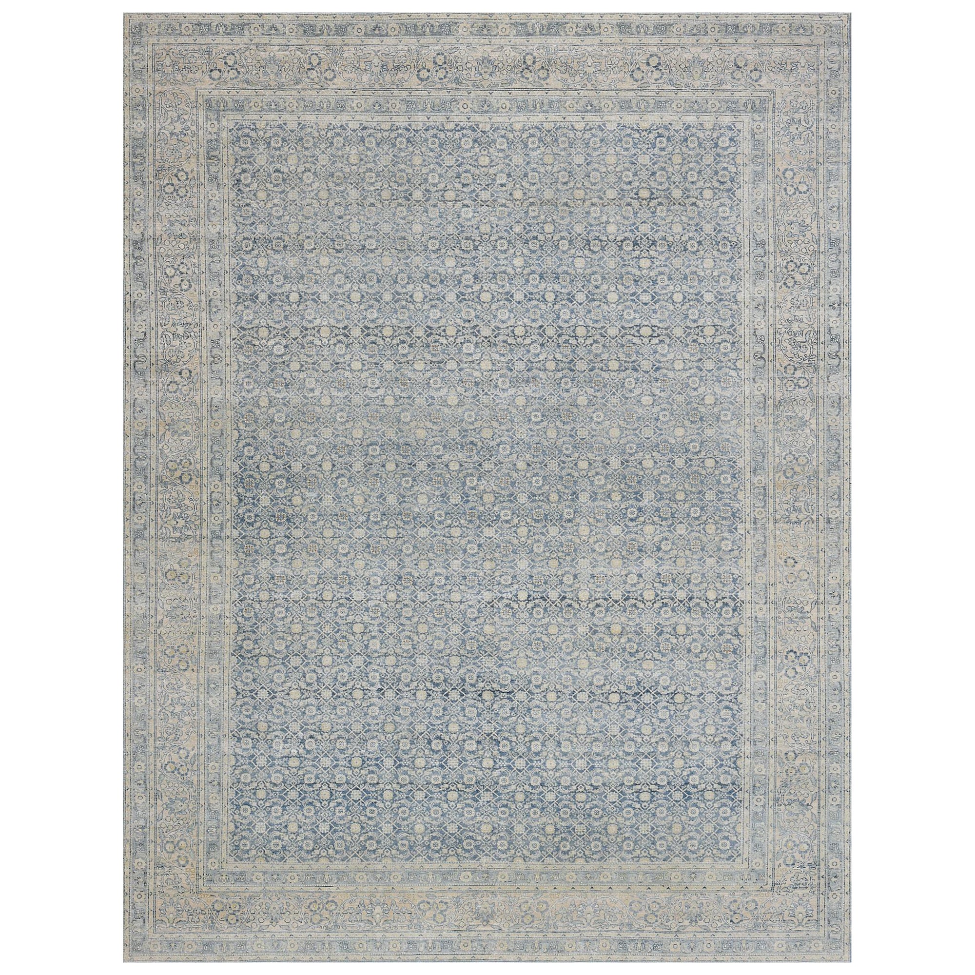 CIRCA - Tapis persan Tabriz en laine bleue tissé à la main vers 1910 en vente