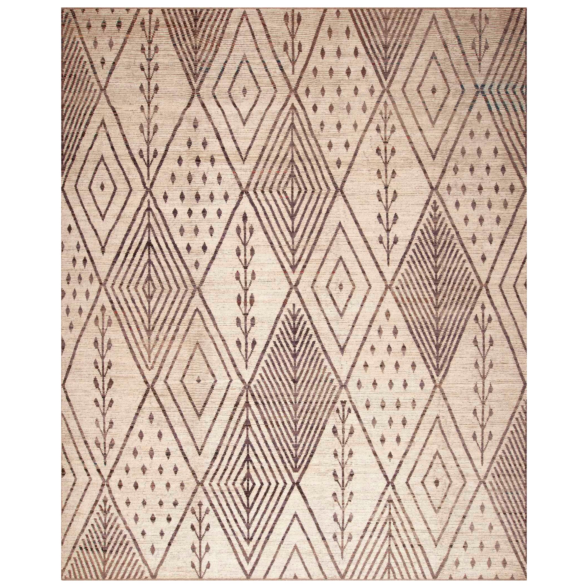 Nazmiyal Collection Tribal Geometric Beni Ourain Design Modern Rug 12' x 15'3" For Sale