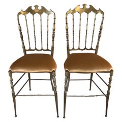 1950s Pair of Chiavari Side Chairs in Brass Italy