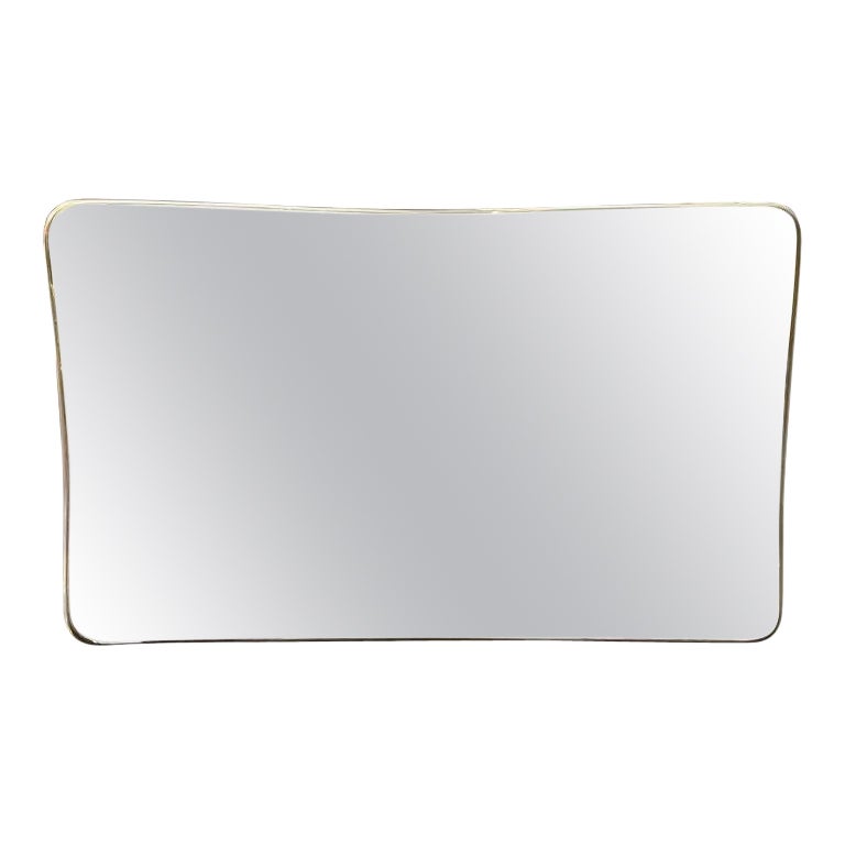 A large orignal Italian landscape 1950s brass framed mirror with orignal plate
