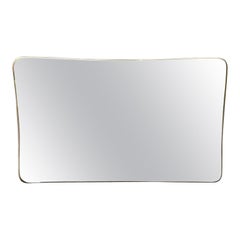 A large orignal Italian landscape 1950s brass framed mirror with orignal plate