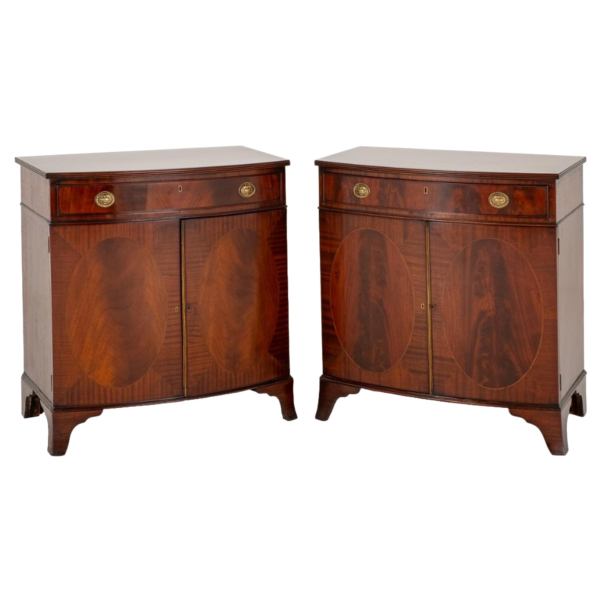 Pair Sheraton Side Cabinets Mahogany Revival Bwo Front For Sale