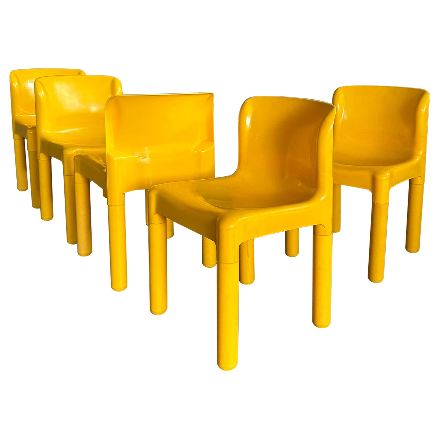 Set of 5 yellow bright chairs mod. 4875 designed by Carlo Bartoli for Kartell  For Sale