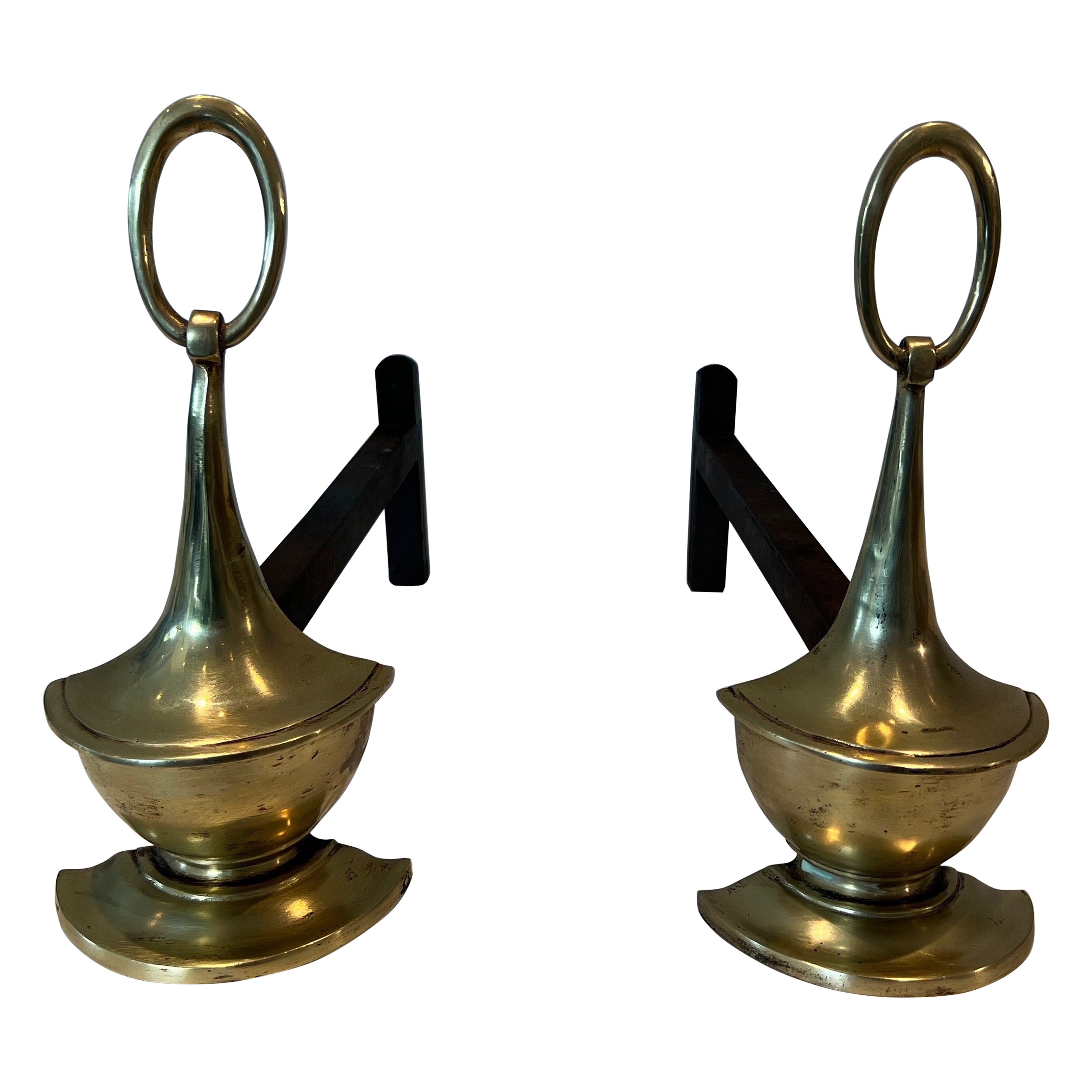 Pair of Neoclassical style Brass Andirons For Sale