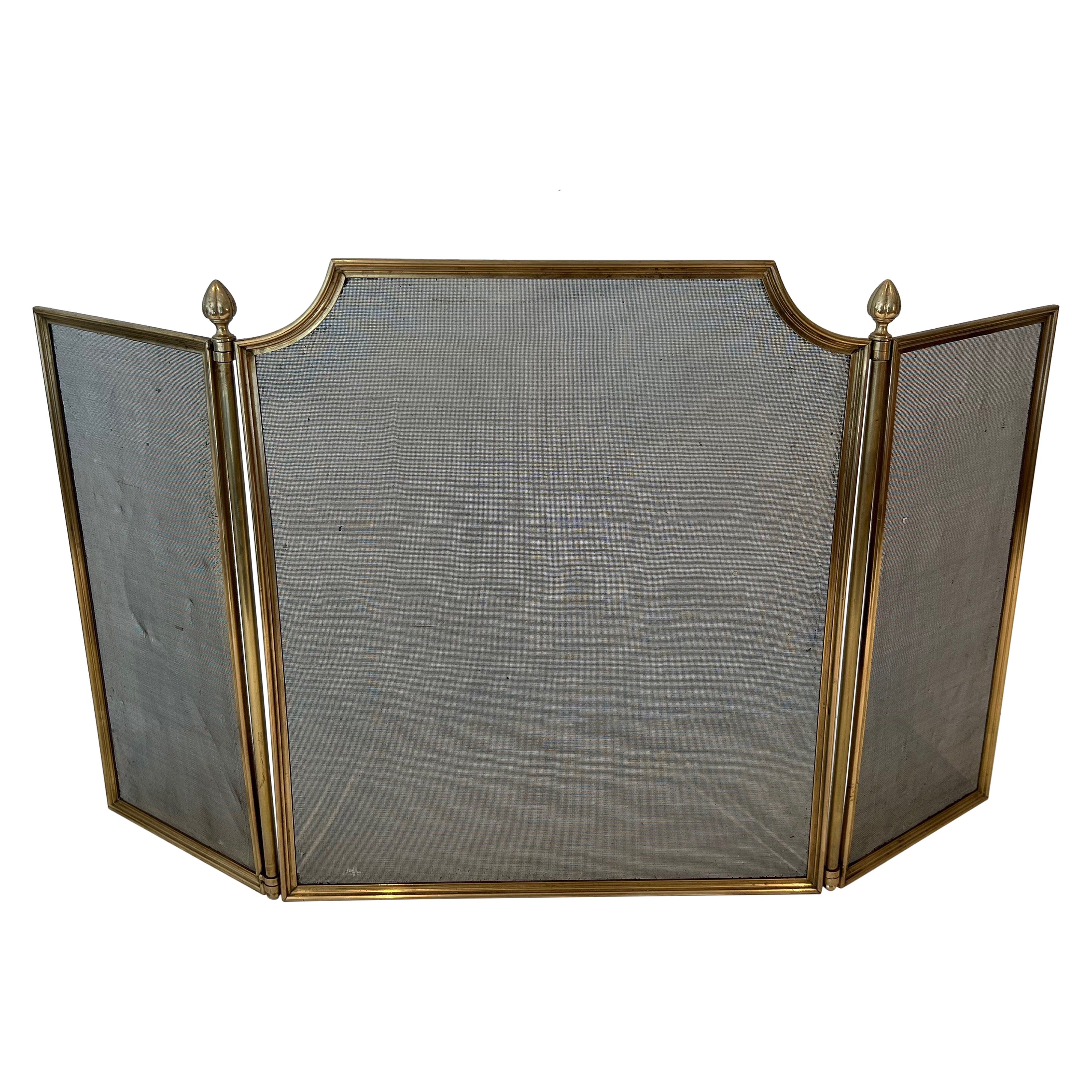 Neoclassical Style Brushed Steel, Brass and Grilling Fireplace Screen 