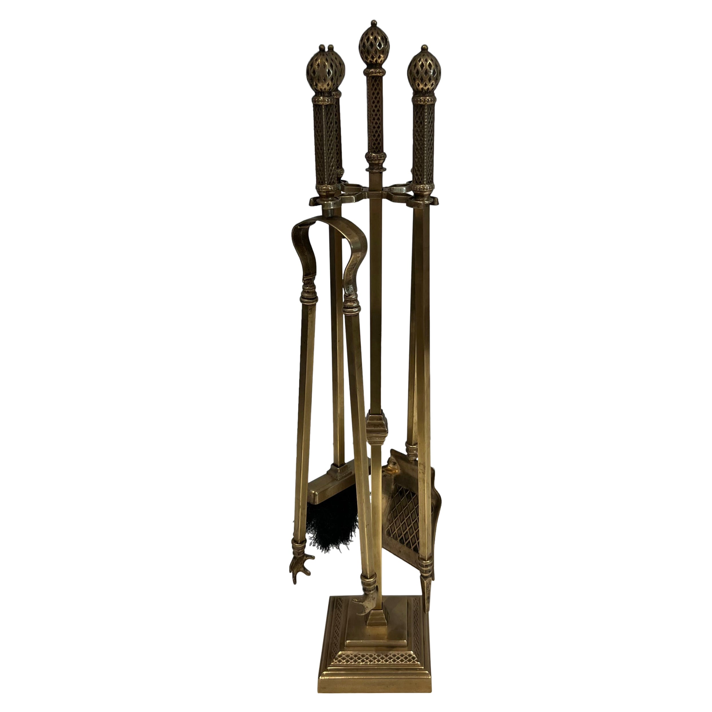 Neoclassical Style Bronze and Brass Fireplace Tools For Sale