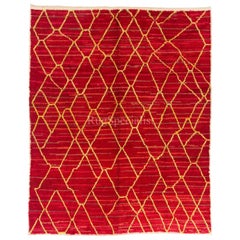 Moroccan Rug with Yellow Atlas Pattern, Red Beni Ourain Tulu Carpet, 100% Wool