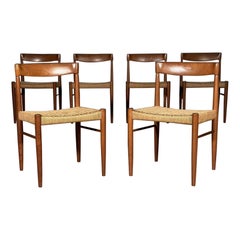 Vintage Set Of 6 H.W. Klein Teak And Paper Cord Dining Chairs By Bramin