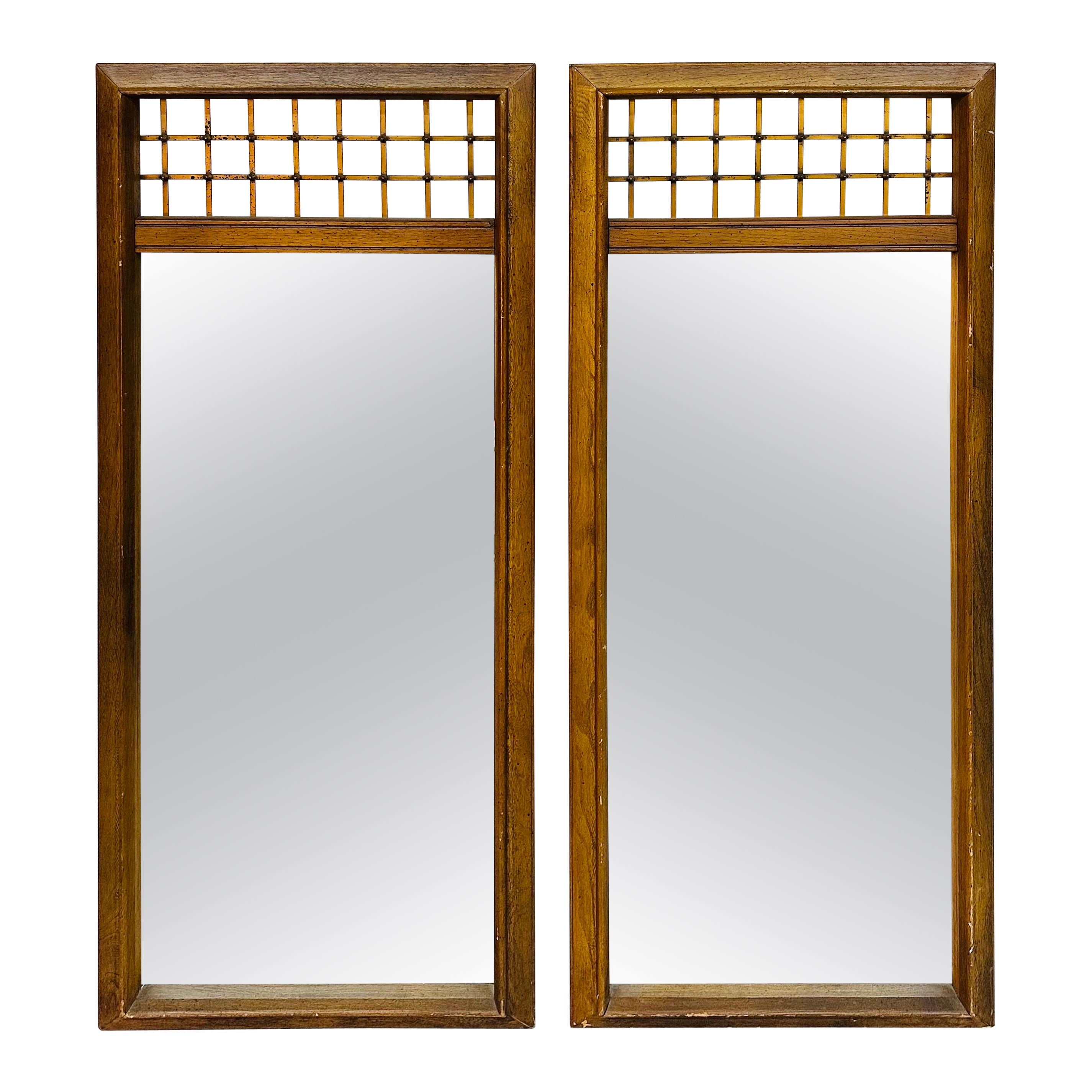 Mid-Century Modern Walnut Wall Mirrors - Set of 2