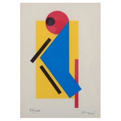 Bengt Orup, artiste suédois classé  Lithographie en couleur. Composition géométrique.