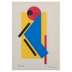 Bengt Orup, listed Swedish artist. Color lithograph. Geometric composition.