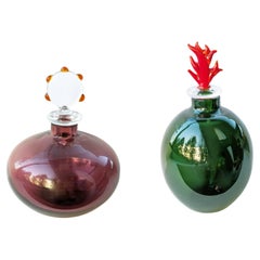 Frascos de cristal de Murano morado y verde de Venini, años 80