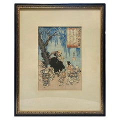 Antique Utagawa Kuniyoshi Signed Japanese Woodblock Print Saigyo-Hoshi (The Monk Saigyo)