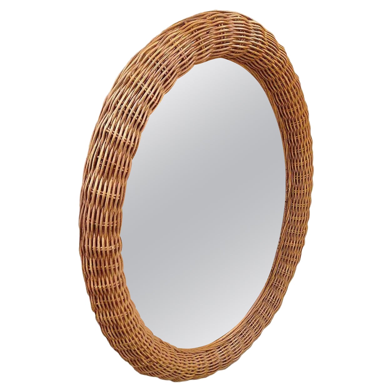 Specchio ovale di vimini vintage in vendita