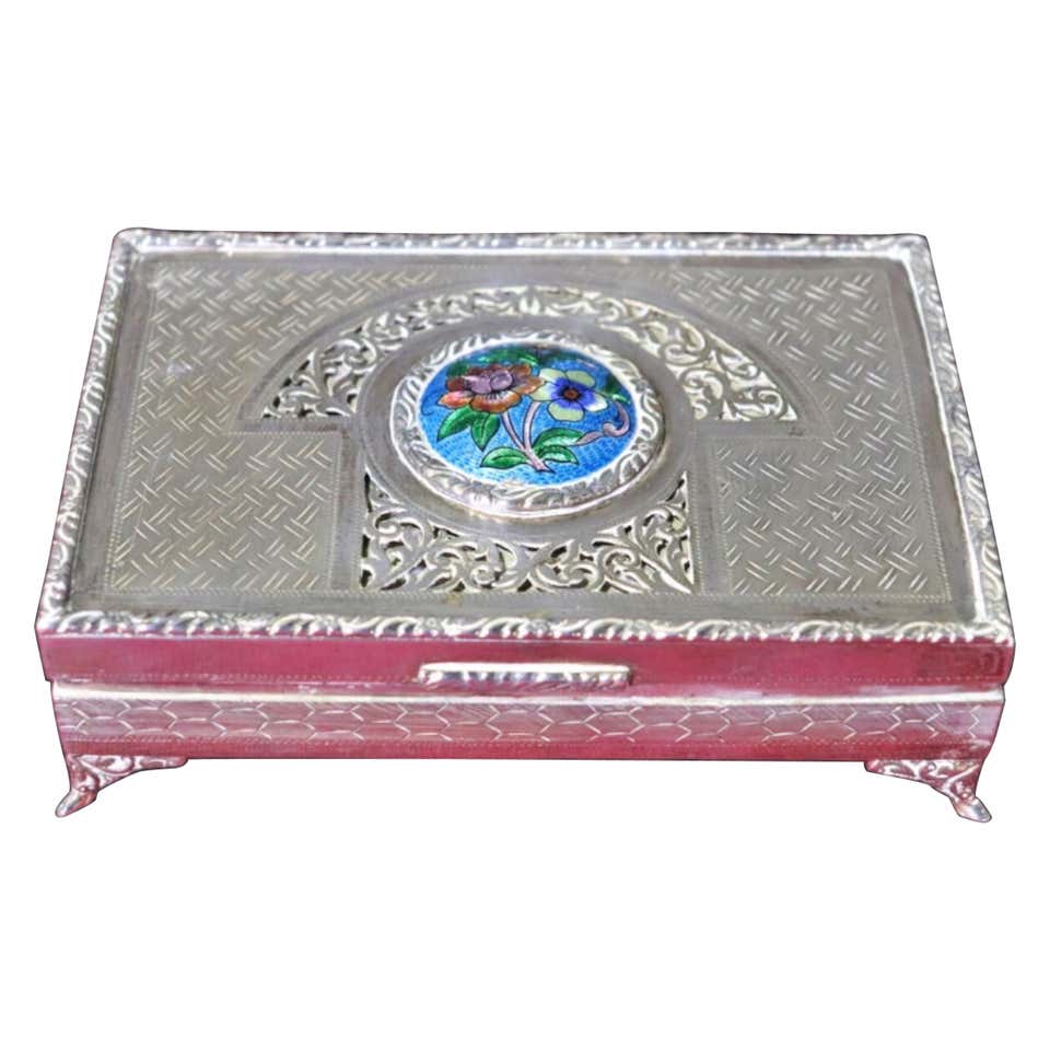Michael Aram Tooled Silver Metal, Enamel Two Part Box With Brass Flower ...
