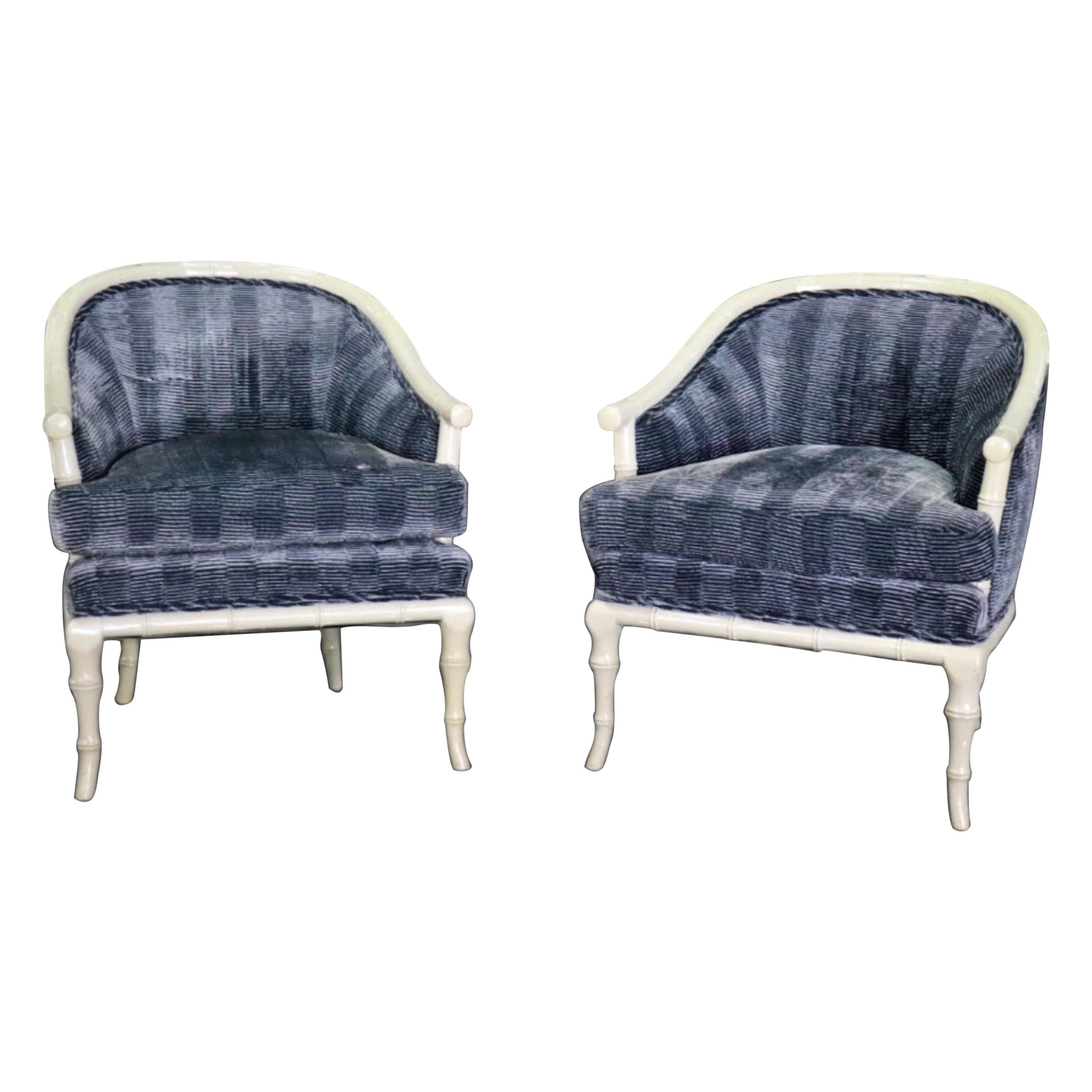 Pair of Hollywood Regency Style Faux Bamboo Paint Decorated Club Chairs For Sale